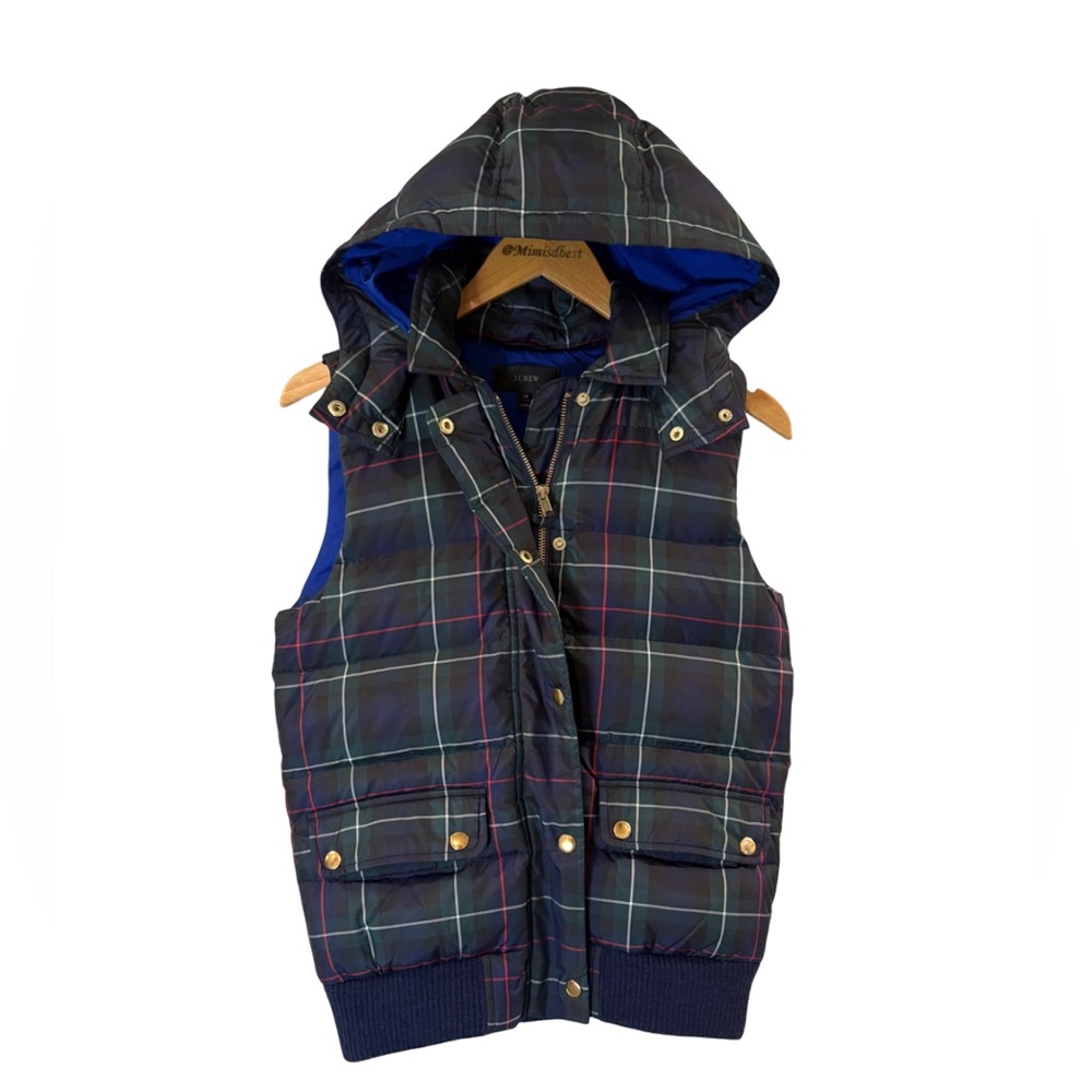 Plaid Hooded Vest with Gold Accents